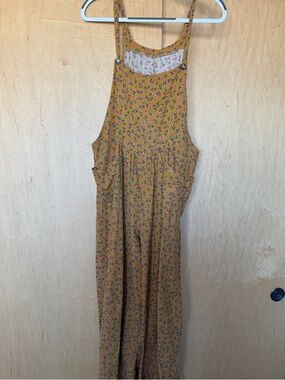 Mustard Floral Overall Jumpsuit with Adjustable Straps
